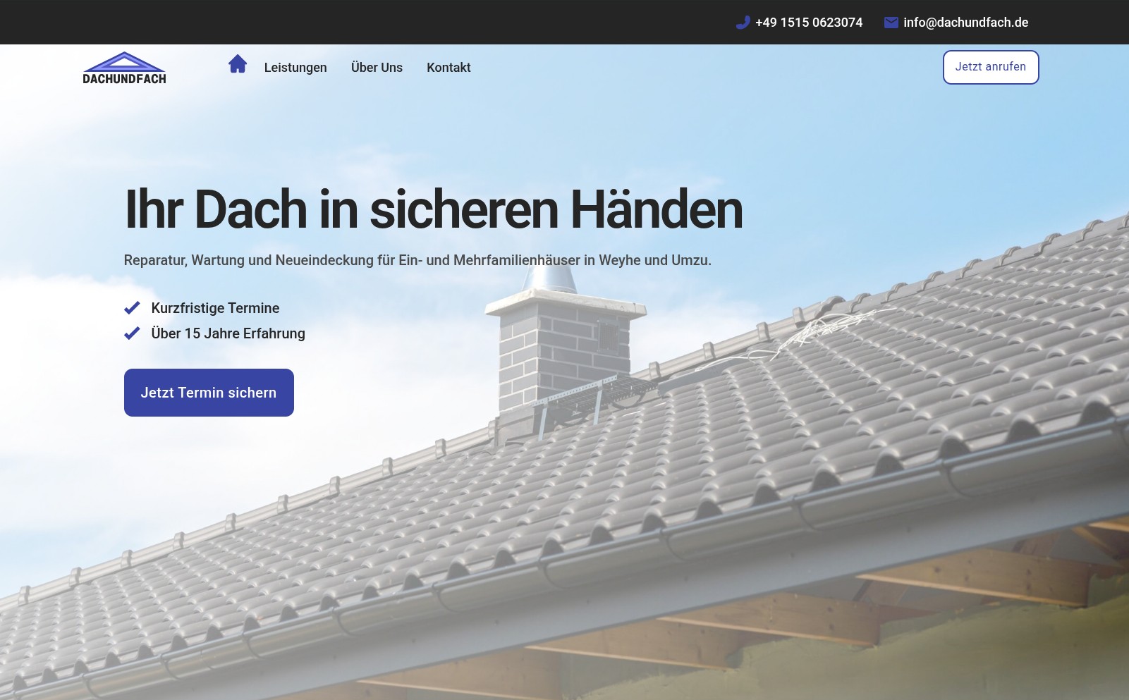 Hero-Section einer von mir erstellten Dachdecker-Webseite