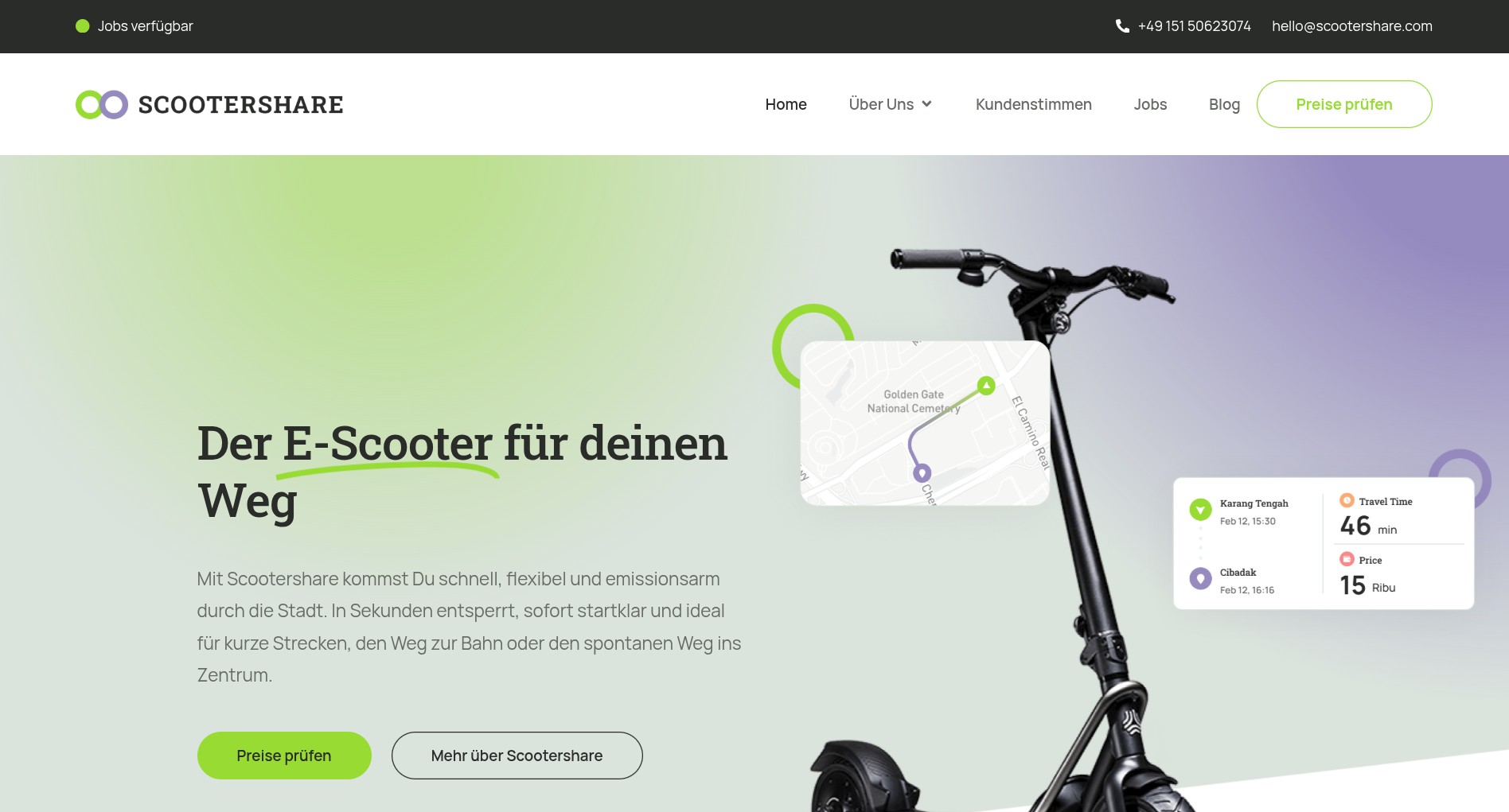 Screenshot der Hero-Section von Scootershare